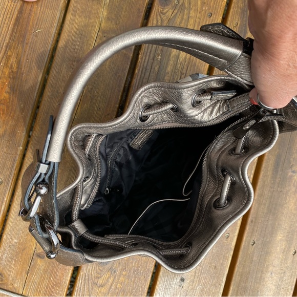 Burberry🔥NEW-Mega Check Leather/Canvas w/serial #/LUREX🔥Bronze Leather Bag👜🔥 - Picture 10 of 15